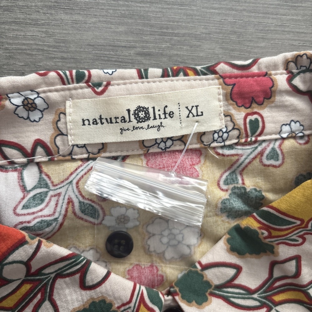 Natural Life size XL Boho Floral Button Front Shirt Dress Rayon Long Sleeve - Picture 7 of 14